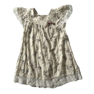 Phlona Toddler Size 18-24 mo Ivory Lace Trim Dress 100% Cotton USA Made Delicate